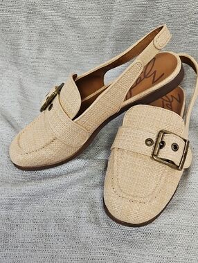 Ladies Beige Slingback Loafers with Buckle